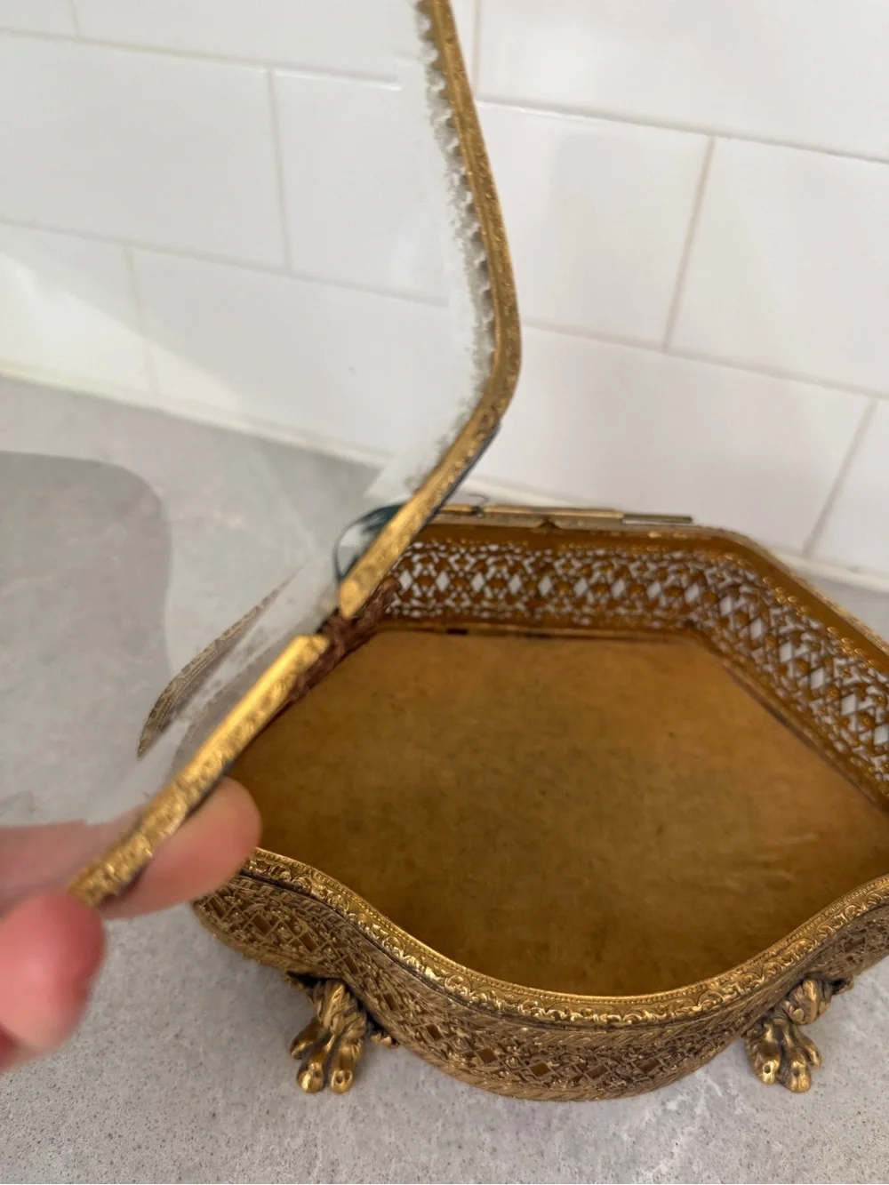 Ornate 24kt Gold plated vintage Hollywood Regency ormolu jewelry casket